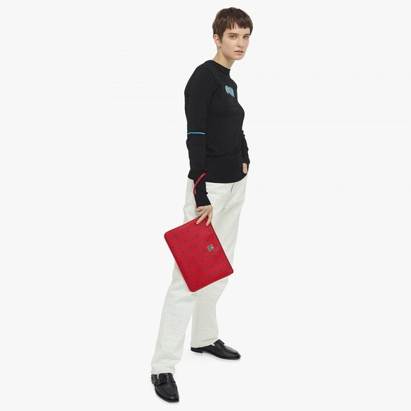 MCM Visetos Coated Canvas Pouch in Candy Red - Picture 3 of 15